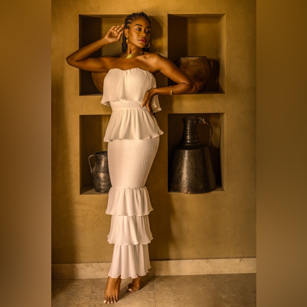 JLUXLABEL CASA BLANCA IVORY RUFFLE DRESS